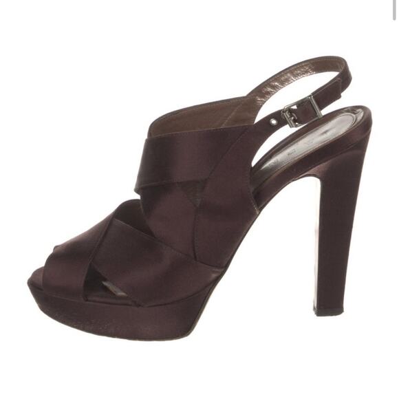 Marni Shoes - Marni Purple-Brown Satin Strappy Peep Toe Slingback Platform Sandals EU 38.5